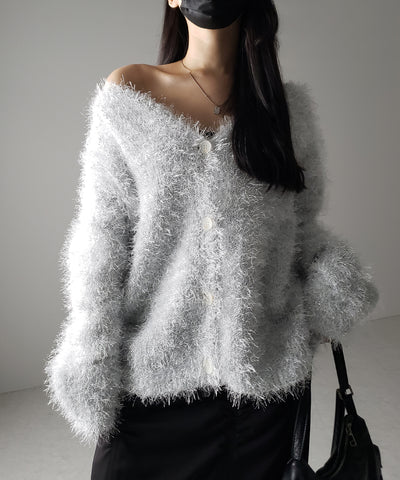 【 ２color 】ラメシャギーオーバーニットカーディガン ／ rame shaggy over knit cardigan