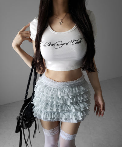 【  インパン裏地付 】フリルレースミニスカート ／ frill lace mini skirt