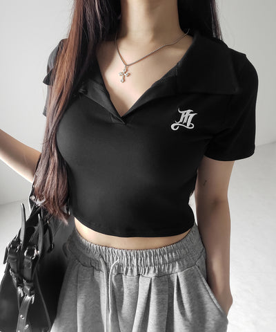 【 ２color 】M LOGO スキッパーショート半袖Tシャツ ／ M LOGO skipper neck short sleeve T-shirt
