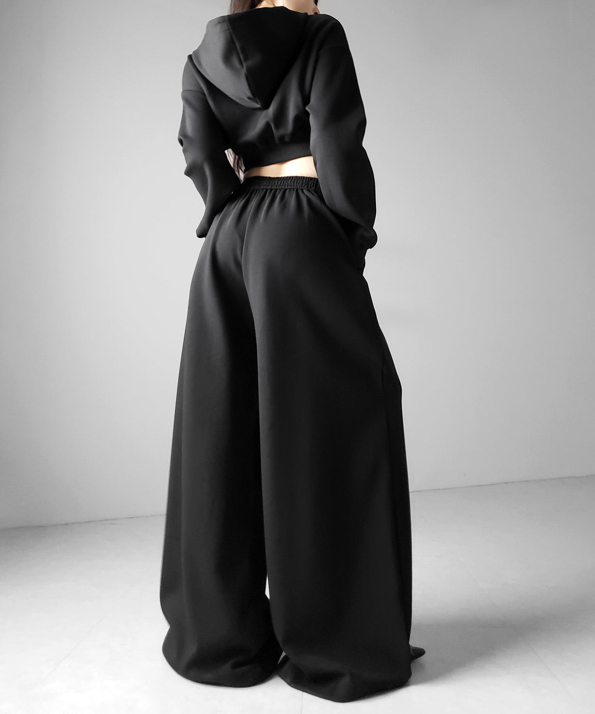 【 セットアップ 】ダブルジップショートパーカー ＋ タックワイドスウェットパンツ SET ／ double zip short hoodie + tuck wide sweat pants SET