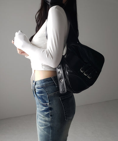 【 ３color 】ラインストラップギャザークロスレイヤードトップス ／ line strap gather cross layered Tops