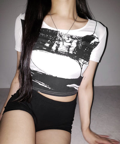 ヴィンテージプリント半袖ショートリブＴシャツ ／ vintage print short sleeve short lib t-shirt