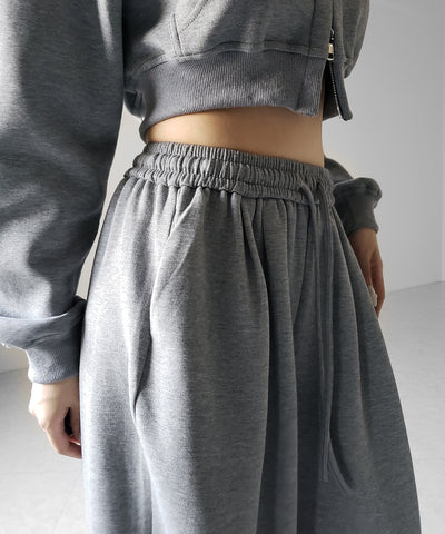 【 セットアップ 】ダブルジップショートパーカー ＋ タックワイドスウェットパンツ SET ／ double zip short hoodie + tuck wide sweat pants SET