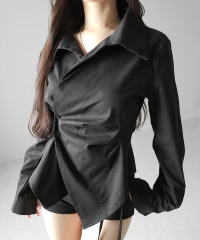 タックレイヤードアシンメトリーミディシャツ ／ tuck layered asymmetry midi shirts