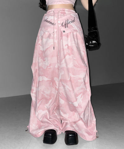 ロゴガーターカモフラタックワイドパンツ ／ logo garter camouflage tuck wide pants