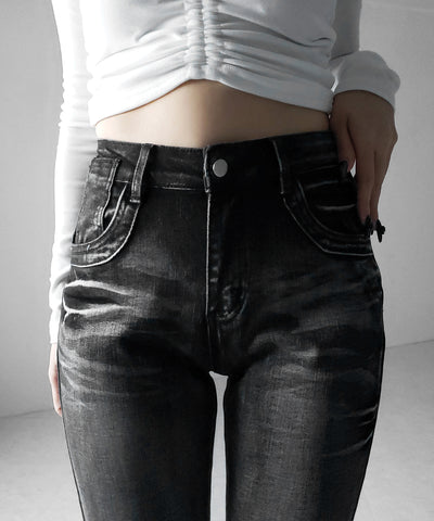 【 ２color ／ ４size 】ヴィンテージライクフリンジストレッチフレアデニム ／ Vintage-like fringe stretch flare denim