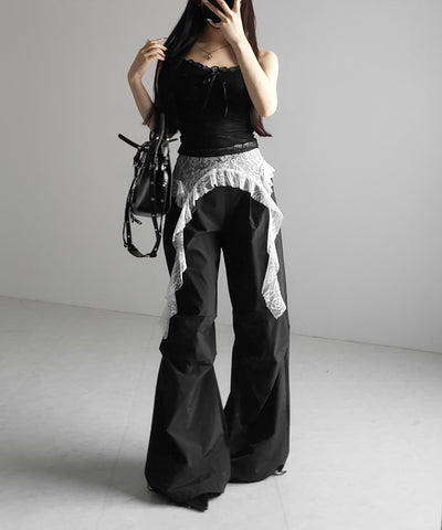 【 ２color 】フロントリボンレースレイヤードキャミソール ／ front ribbon lace layered camisole