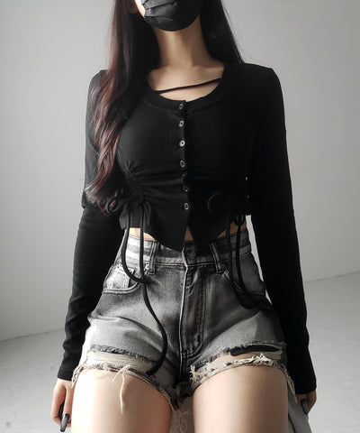 【 ２color ／ 裏起毛 】ナナメストラップダブルシャーリングリボントップス ／ naname strap double shirring ribbon tops