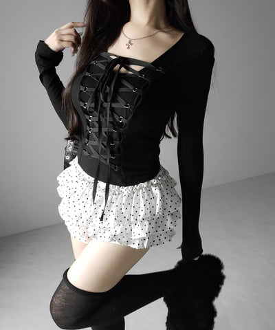 ティアードフリルドットショートパンツ ／ tiered frill dot short pants