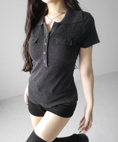 スキッパーボタンロングシアーニットトップス ／ skipper button long sheer knit tops