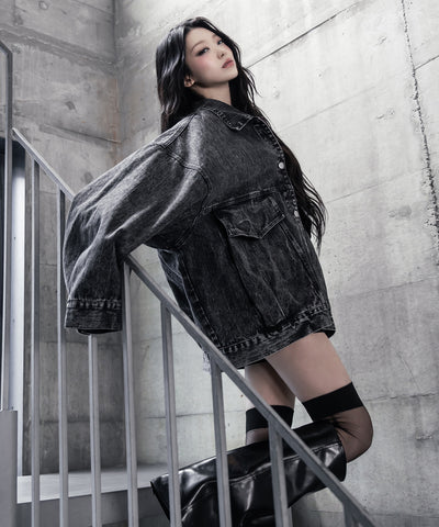 【 デニムセットアップ着用可能 】ヴィンテージケミカルブリーチボーイフレンドデニムジャケット ／ vintage chemical bleach boyfriend denim jacket