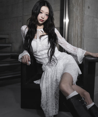 【 ２color ／ インパン裏地付】アシンメトリーフリルレースミニスカート ／ asymmetry frill lace mini skirt