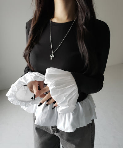 【 ２color 】裾バルーンフリルカットソートップス ／ hem balloon frill cutsew tops
