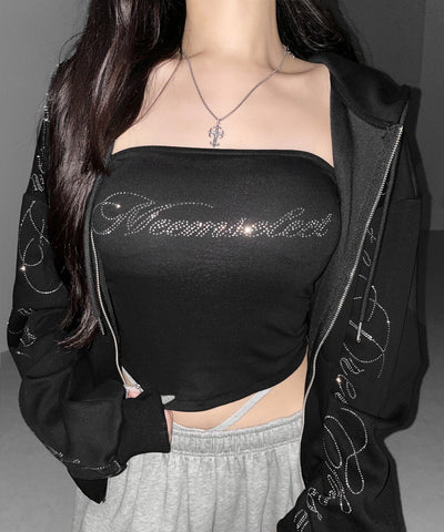【 セットアップ可能 】ラインストーンロゴベアトップ ／ Rhine stone logo bare top