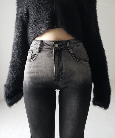 【４size 】ブリーチグラデーションストレッチブラックフレアデニム ／ bleach gradation stretch black flare denim