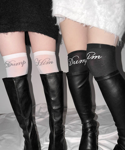 【 選べる３柄アソート 】レタリングロゴシアーニーハイソックス ／ lettering logo sheer knee high socks