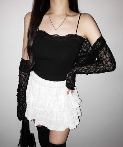 【 ３color 】レース切替スクエアクロップドキャミソール ／ Lace switched square cropped camisole