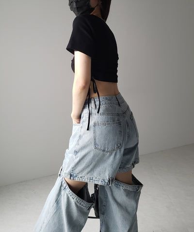 【 ２color 】サイドシャーリングリボン半袖ショートＴシャツ ／ side shirring ribbon short Tee