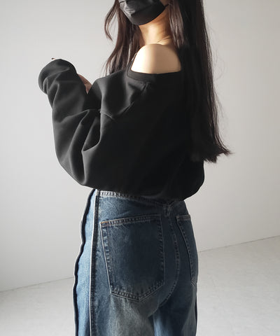 【 ３color ／ ４size 】サイドタック切替ハイウエストストレートデニム ／side tack kirikae highwaist straight denim