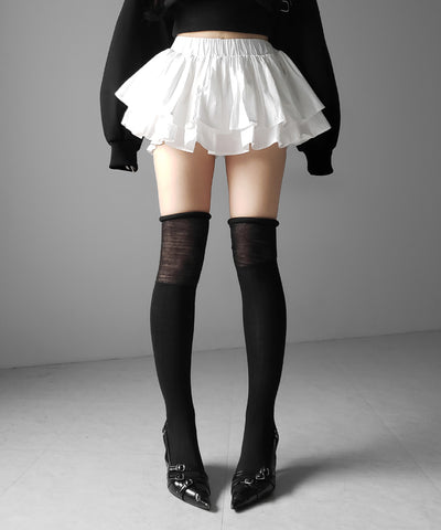 【 インパン裏地付 】ボリュームフレアコットンミニスカート ／ volume flare cotton mini skirt