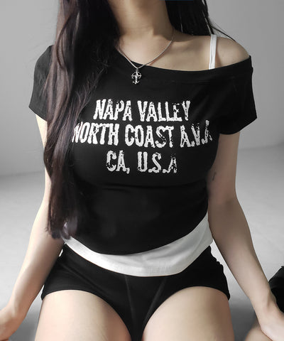 ヴィンテージロゴワンショルレイヤードＴシャツ ／ vintage logo one-shoulder layered T-shirt