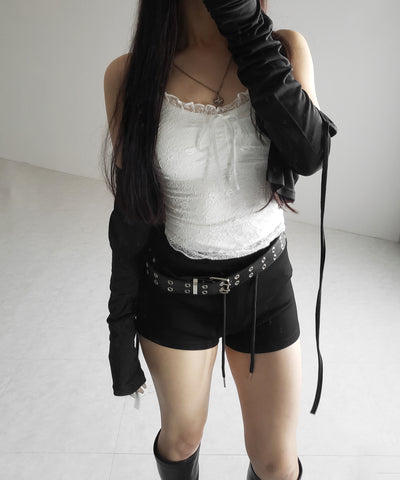 【 ２color 】フロントリボンレースレイヤードキャミソール ／ front ribbon lace layered camisole