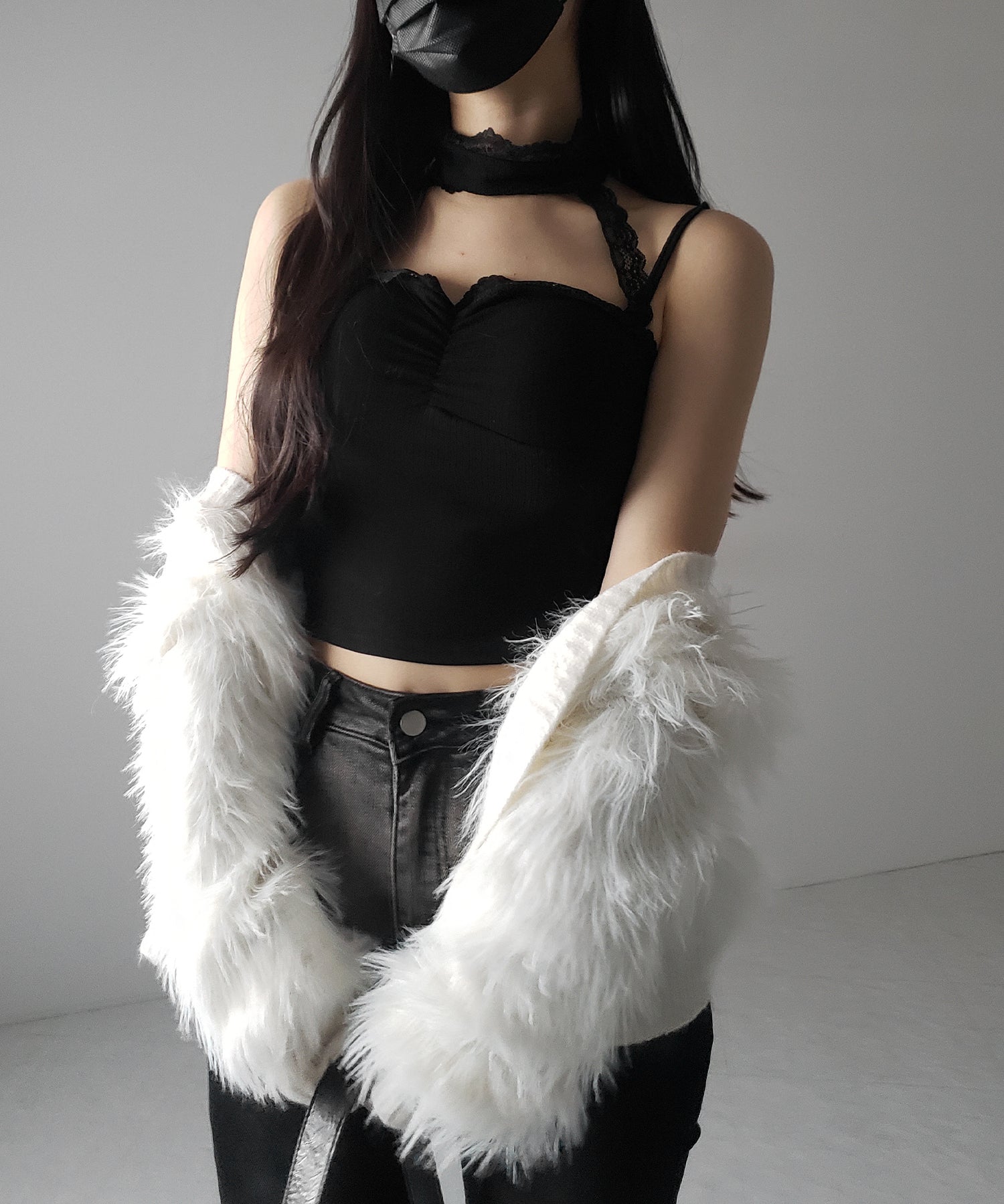 【 ２color ／ カップ付 】レースチョーカーストラップリブキャミソール ／ lace choker strap lib camisole