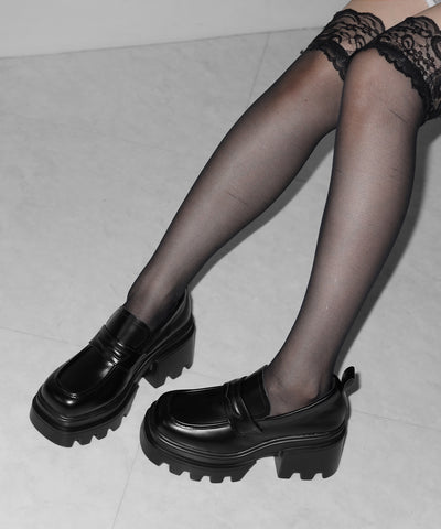 厚底チャンキーヒールコインローファー／platform chunky heel coin loafers
