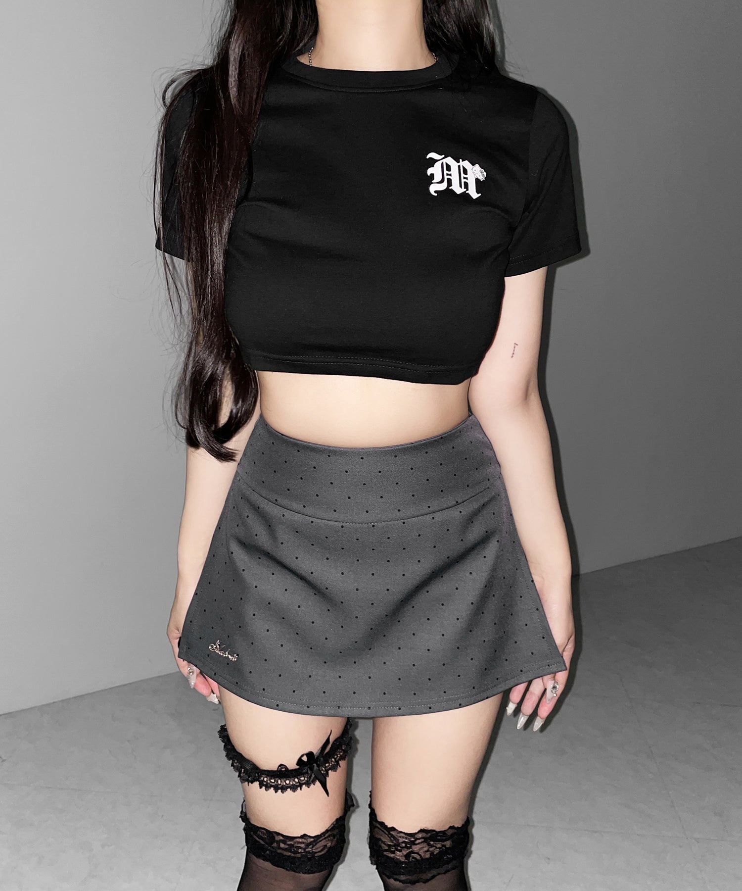 【 インパン裏地付 】ドットロゴレイヤードミニスカパン ／ dot logo layered mini skirt pants
