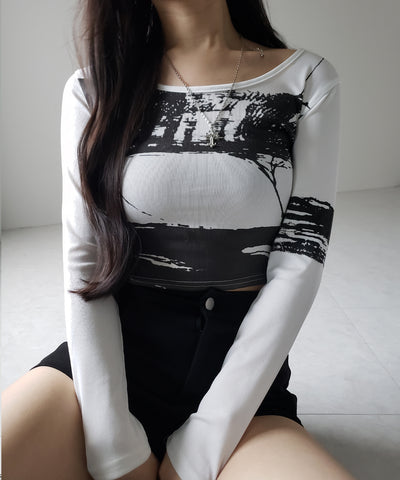 【 ２color 】ヴィンテージプリントショートリブＴシャツ ／ vintage print short lib t-shirt