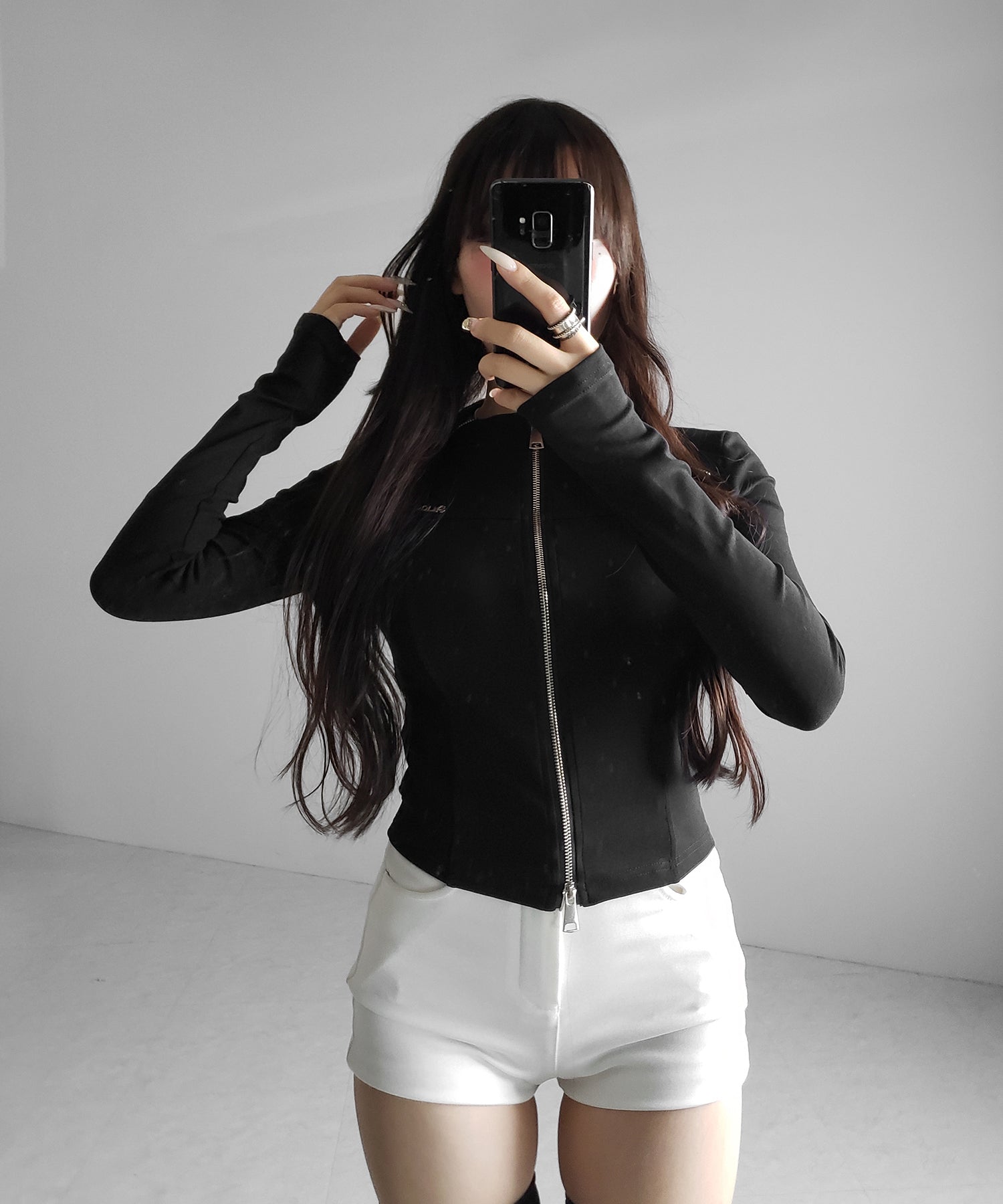 ダブルジップバイカースリムトップス ／ double zip biker slim tops