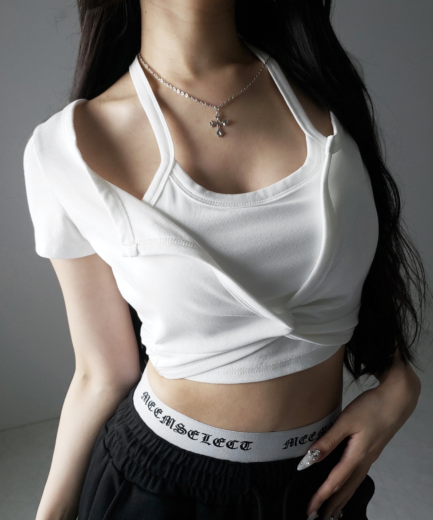 ホルターネックレイヤードショートぴちＴシャツ ／ halter neck layered short pichi T-shirts