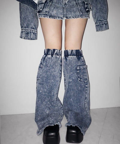 【 デニムセットアップ着用可能 】ヴィンテージケミカルブリーチカーゴデニムミニスカパン ／ vintage chemical bleach cargo denim mini skirt pants
