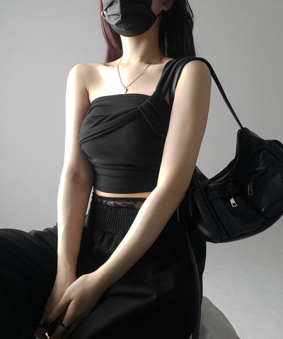 【 カップ付き 】ワンショルアシンメトリーショートキャミソール ／ one shoulder asymmetry short camisole