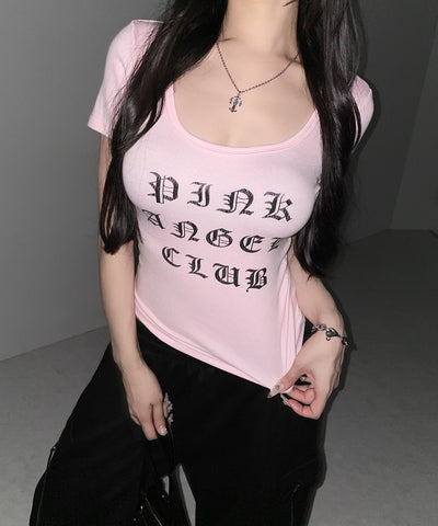【 PINK ANGEL CLUB 】グランジロゴスリムフィットＴシャツ ／ PINK ANGEL CLUB grunge logo slim fit T-shirts