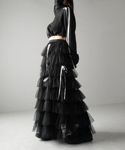 【 ４color 】ストラップリボンバレエコアチュールスカート ／strap ribbon ballet core tulle skirt