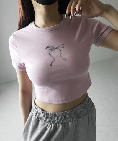 【 ４color 】ミニリボンショートちびＴシャツ ／mini ribbon short chibi Tee