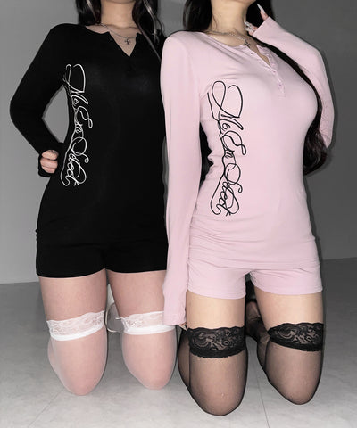 【 セットアップ 】レタリングロゴヘンリーネックトップス＆ショートパンツ SETUP ／ lettering logo henlyneck tops ＆ short pants