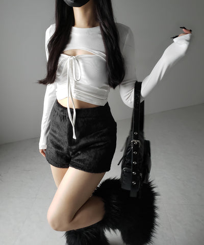 【 ２点セット 】フロントリボンベアトップス ＆ ショートレイヤードトップス SET ／ front ribbon bare tops & short layered tops SET