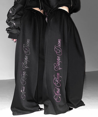 【 セットアップ可能 】ラインストーンロゴワイドスウェットパンツ ／ Rhine stone logo wide sweatpants