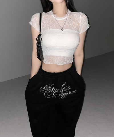 ストレッチレースショートメローＴシャツ ／ stretch lace short mellow T-shirts