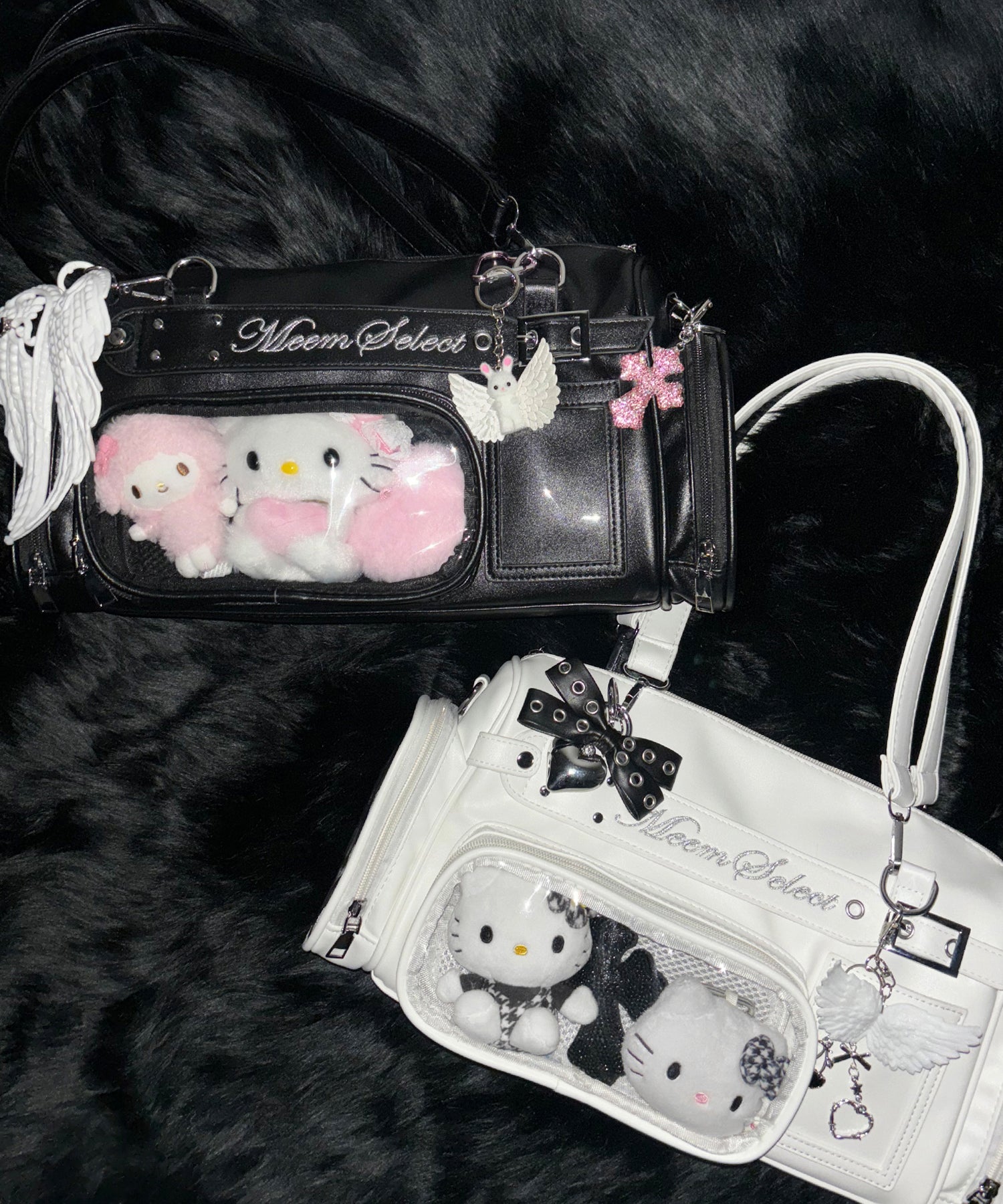 クリアポケット付きレタリング刺繍ショルダーバッグ ／ clear pocket lettering embroidery shoulder bag