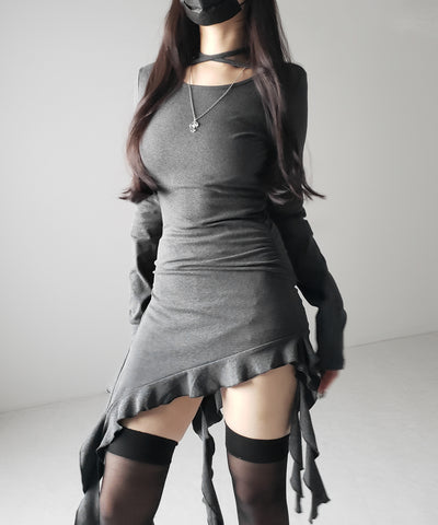 【 ３color 】クロスチョーカーアシンメトリーラッフルフリルトップス ／ cross choker asymmetry ruffle frill tops