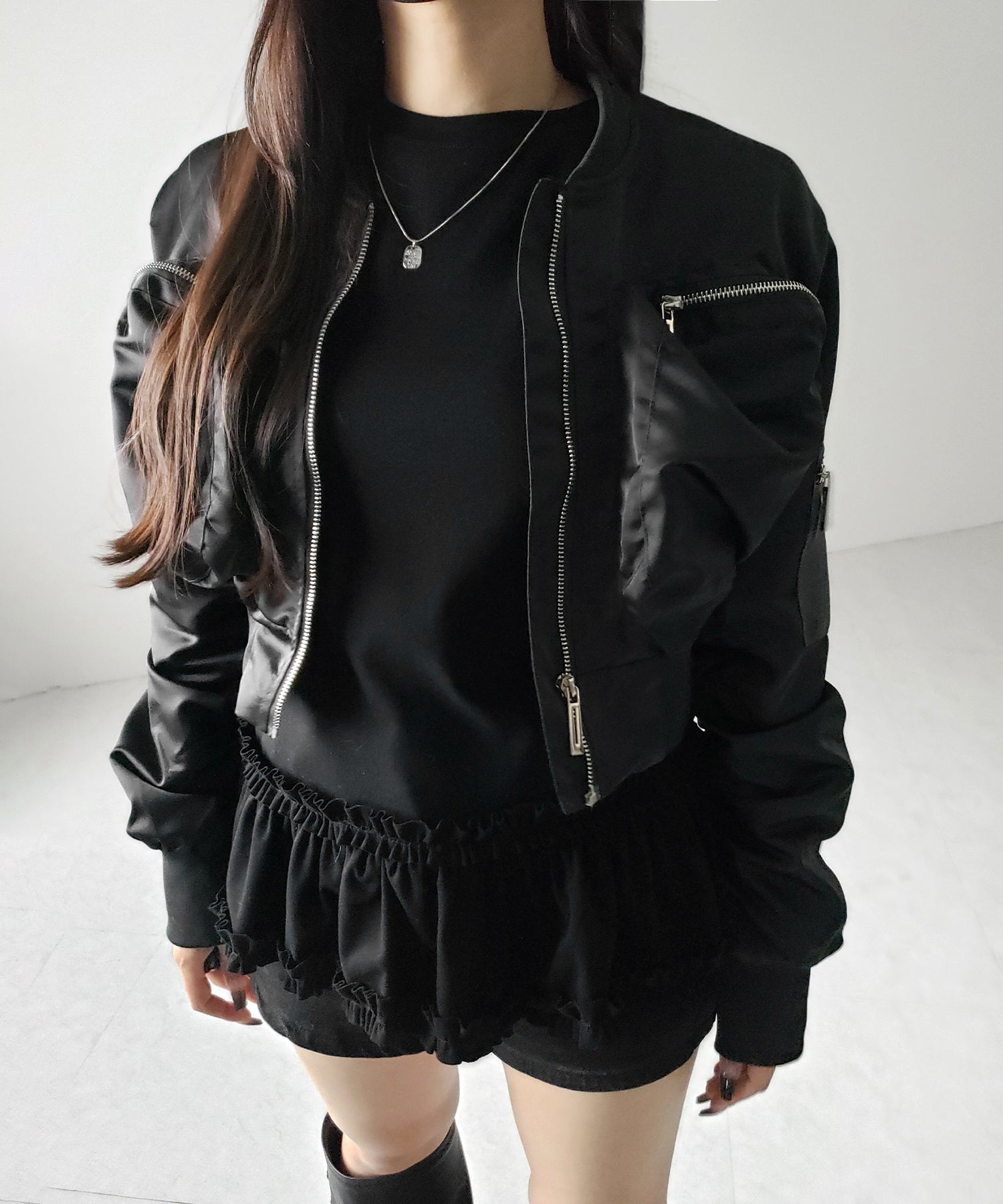 【 ３color 】裾フリルレイヤード長袖トップス ／ hem frill layered long sleeve tops