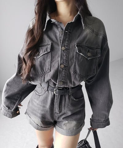 ヴィンテージデニムハイウエストミニオールインワン ／ vintage denim high waist mini allinone
