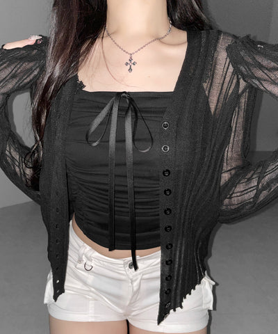 シアーリブニットカーディガン ／ sheer lib knit cardigan