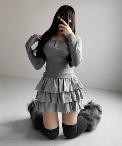 【 ３color 】３段フリルカットソーミニスカパン ／ 3 frill cutsew mini skirt pants