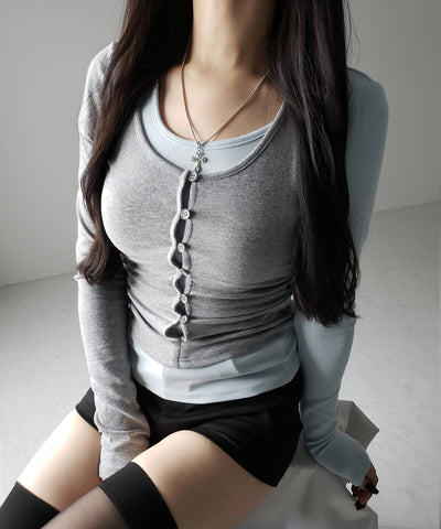 【 ２color 】ブロッキングセットレイヤードトップス ／ blocking set layered tops