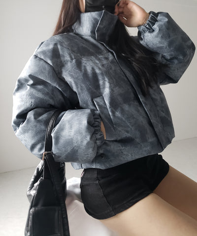 【 セットアップ着用可能 】ヴィンテージライクフェイクレザーショートダウンジャケット ／ vintage like fake leather short down jacket