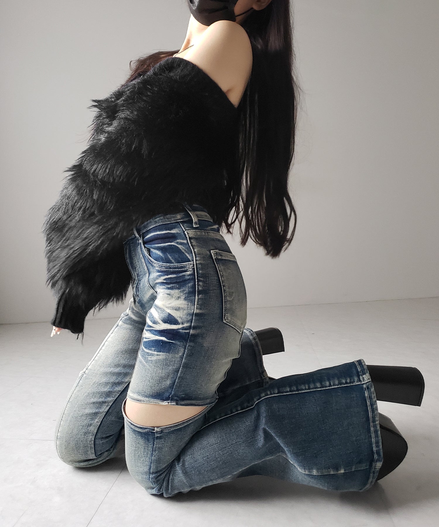 【 ２color ／ ３size 】カットアウトヴィンテージストレッチフレアデニム ／ cutout vintage stretch flare denim